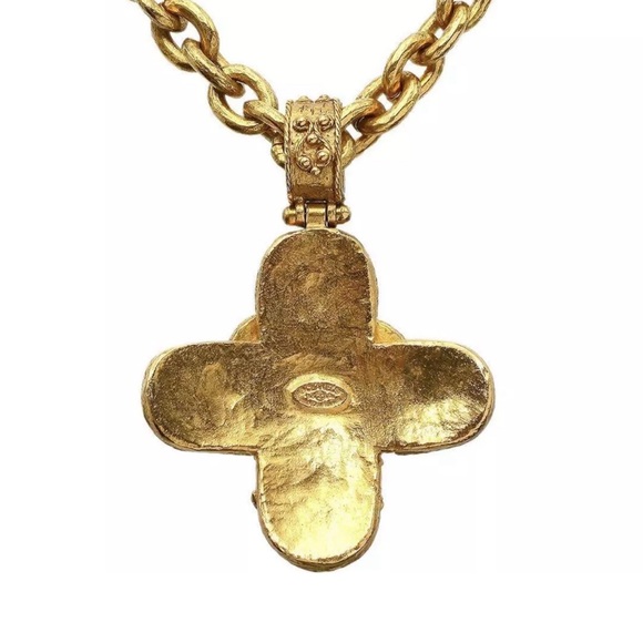 CHANEL Triple Coco Mark Necklace Gold Plated Cross - Picture 3 of 7